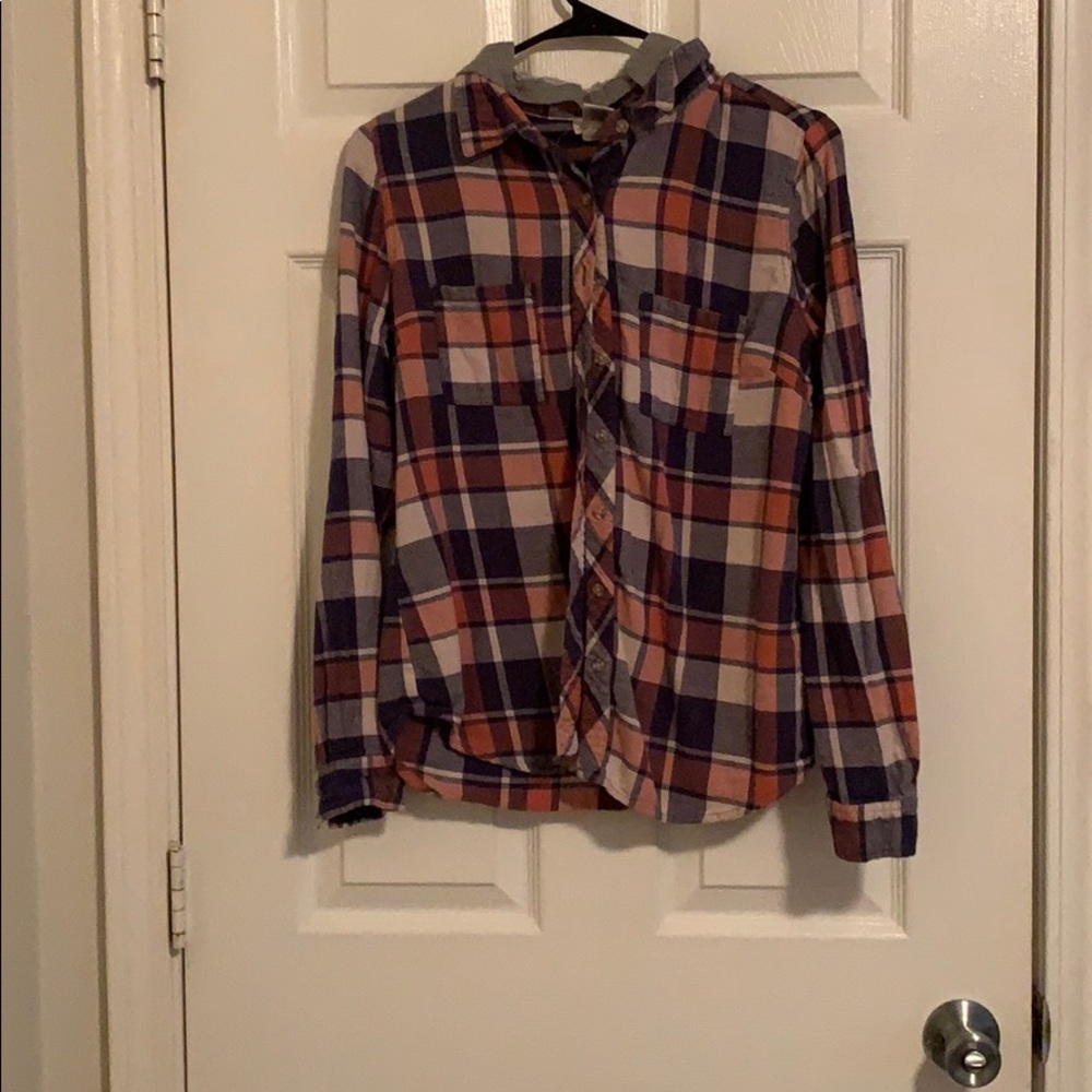 Plaid Flannel Button up, with hood!